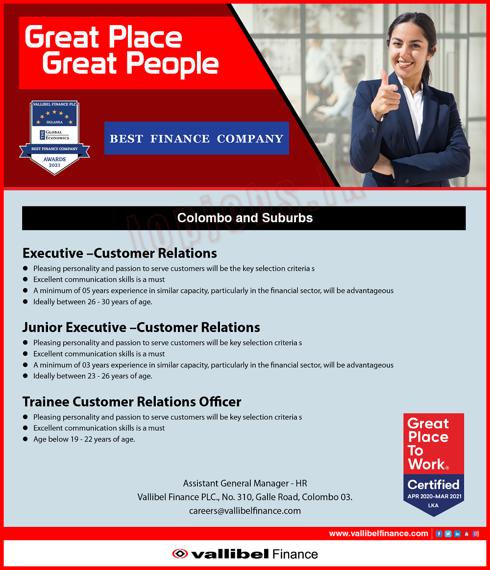 Executive - Customer Relations / Junior Executive - Customer Relations / Trainee Customer Relations Officer