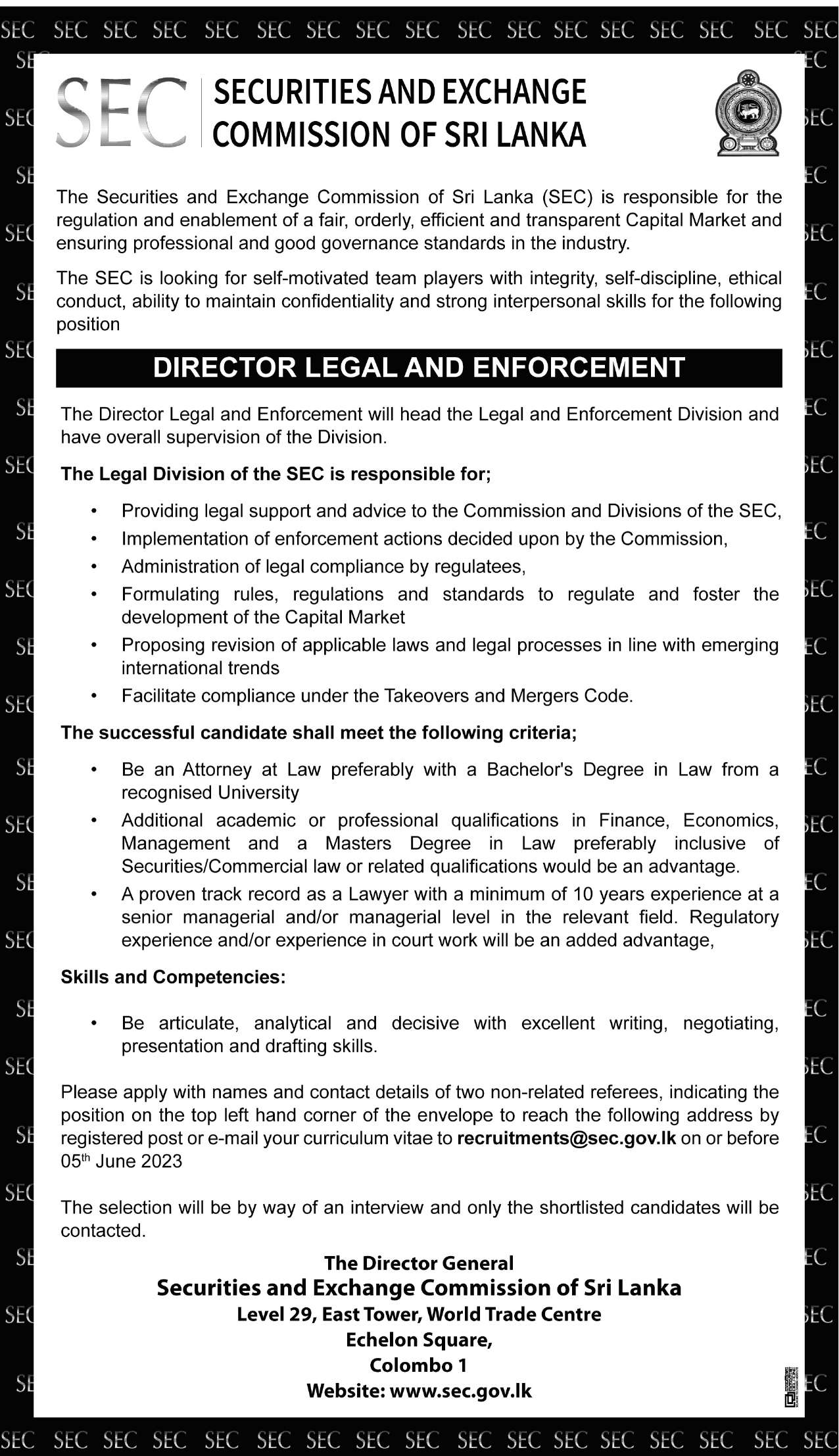Director Legal and enforcement