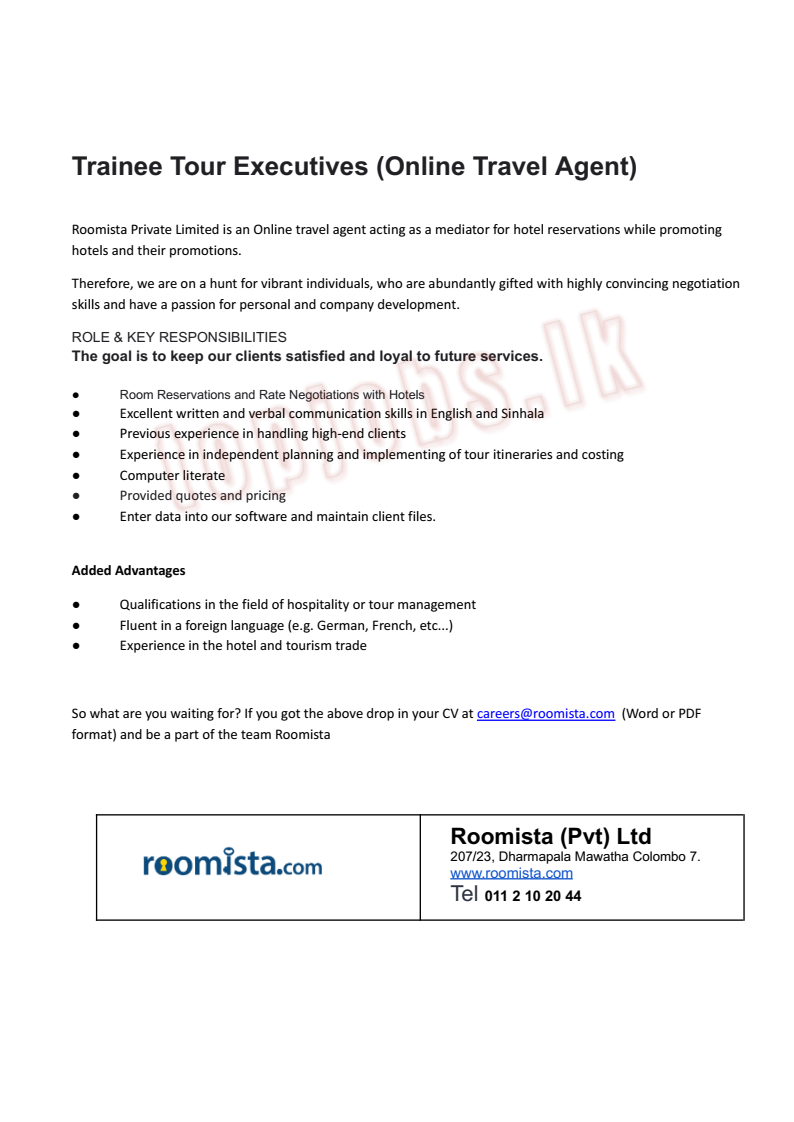 Trainee Tour Executives (Online Travel Agent)