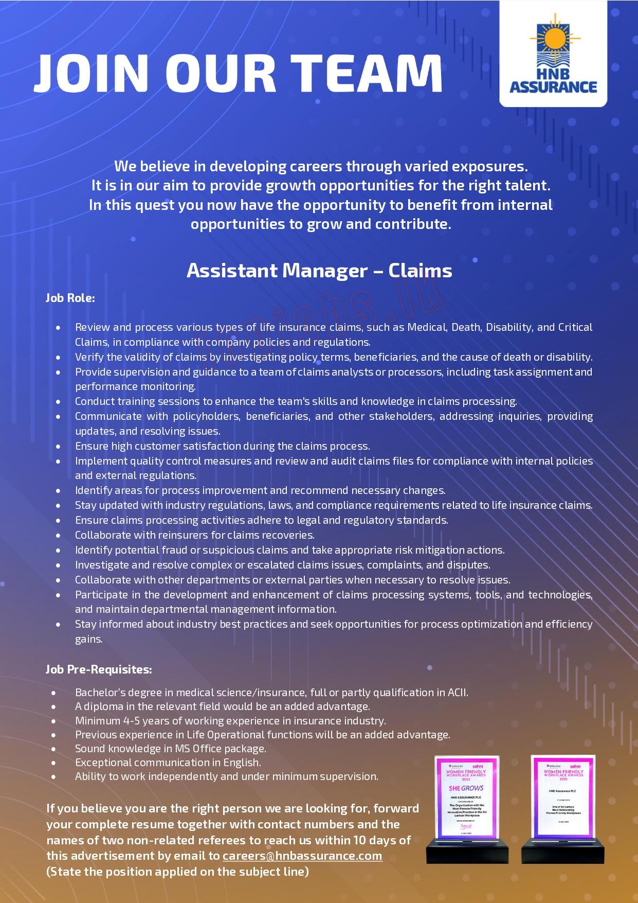 Assistant Manager - Claims
