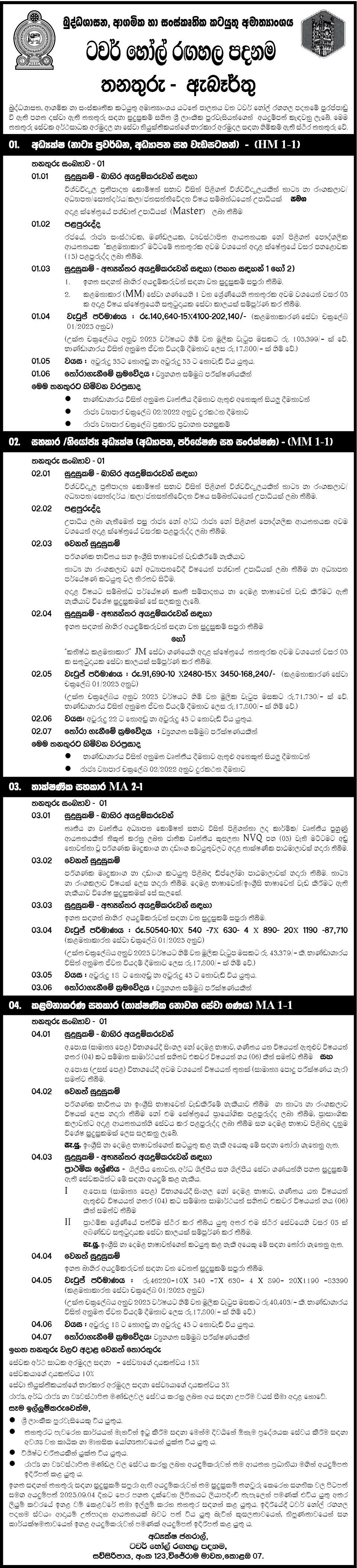 Director, Deputy Director, Technical Assistant, Management Assistant