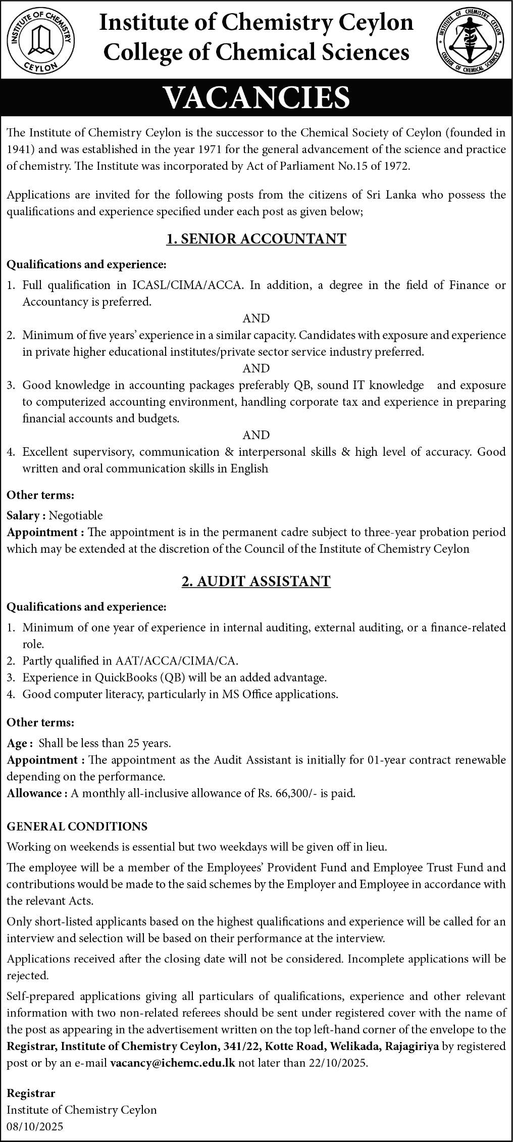 Senior Accountant, Audit Assistant